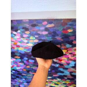 Basque Vintage Black 100% Wool Beret Hat Imported from France Medium
